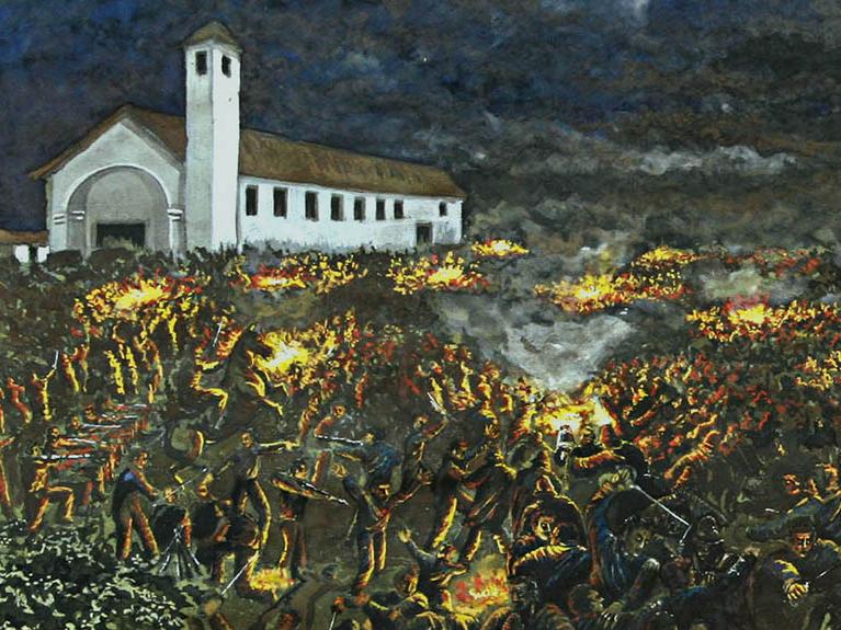 José Aldunate Menéndez. Destacamento de Juan de Dios Puga inicia el ataque. Yerbas Buenas, 1981. N° de inventario D35-243.