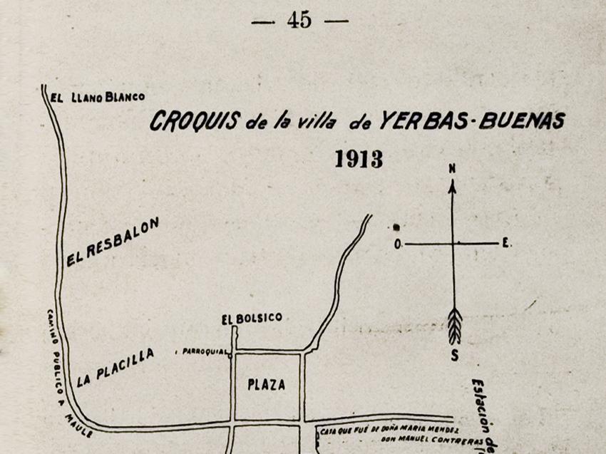 "Croquis de la villa de Yerbas Buenas, 1913"