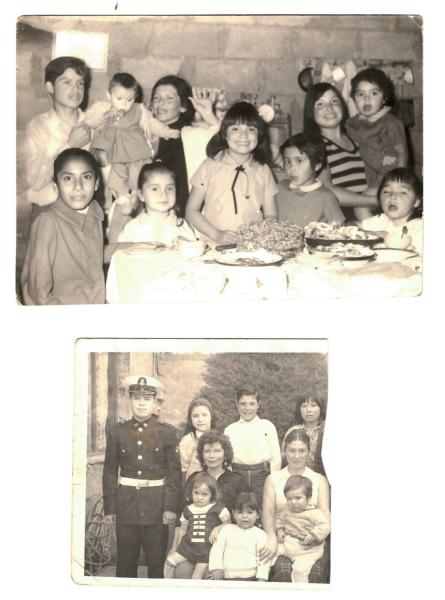Cunpleaños, Irene Castro en brazos de su madre, 1972 / Visita de su hermano cadte, Irene Castro en brazos de su madres, 1975. Donante: Irene Castro, Antofagasta Fotografía.